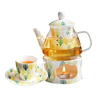 田园风蜡烛加热茶壶花茶壶套装煮水果茶玻璃壶下午茶杯碟套装家用