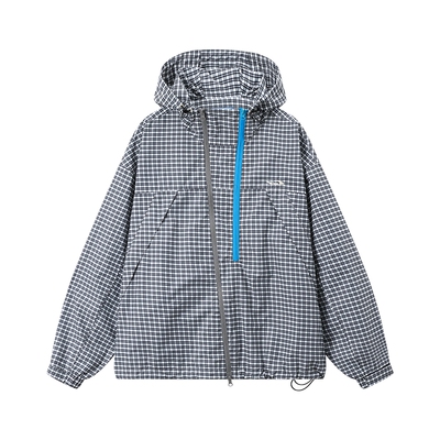 江南先生NewJNXS户外三防格子撞色双拉链冲锋衣连帽宽松外套男女