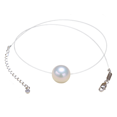 BRI.R/佰色传情S925银隐形鱼线圆形淡水珍珠项链锁骨链