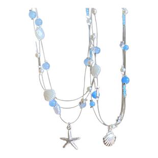 海边度假~海星贝壳珍珠项链女多巴胺叠戴锁骨链海岛三亚颈链配饰