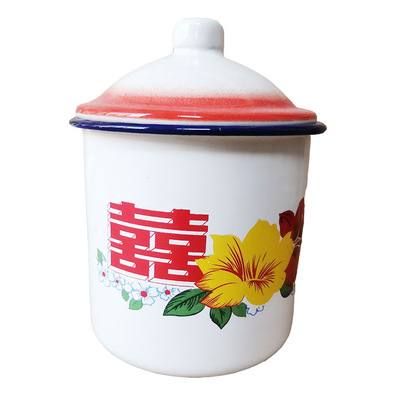 怀旧搪瓷杯老式红双喜带盖铁茶缸大号复古盅盅缸家用水杯支持定制