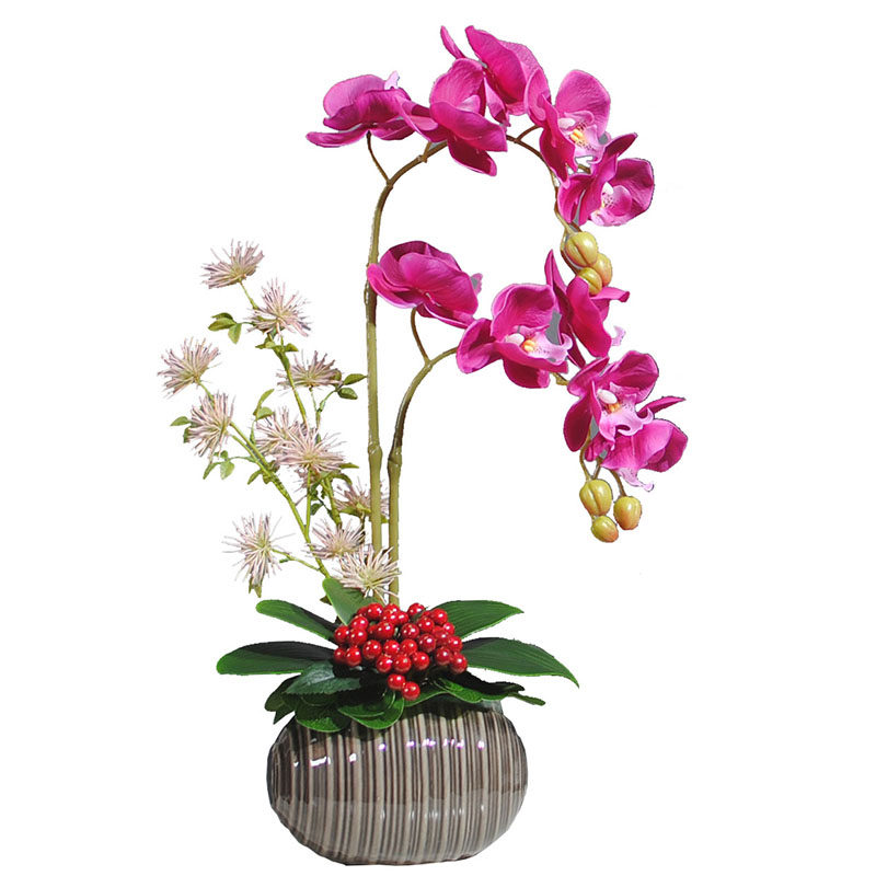 假花仿真花客厅餐桌上的插花摆设蝴蝶兰花艺摆件家居饰品装饰绢花