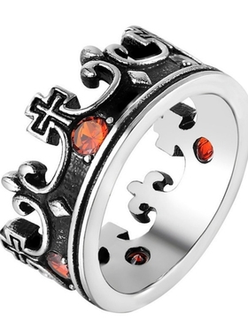 哥特十字架国王皇冠钛钢复古戒指