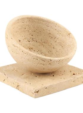 侘寂风纯天然黄洞石半圆果盘托盘