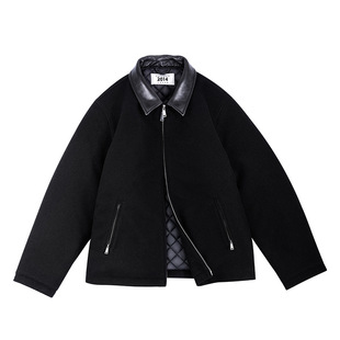 MRA男装 双拉链毛呢棉衣服羊皮领面拼接短款外套加绒行政夹克男冬