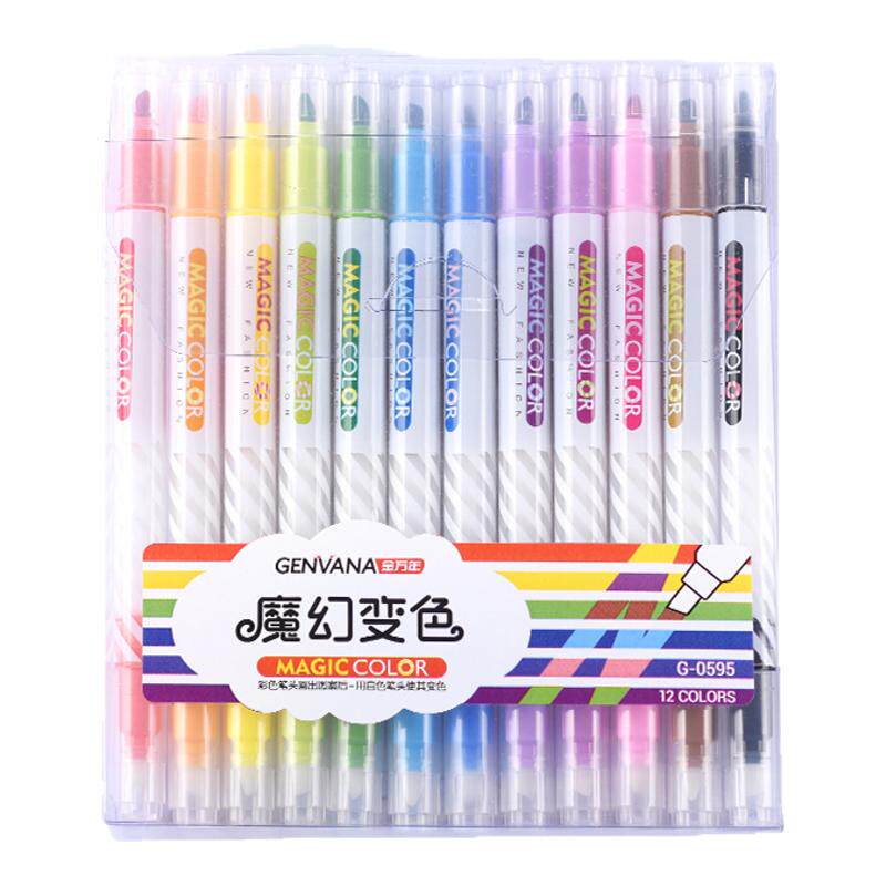 金万年魔幻变色荧光笔12色套装学生用手账笔手抄报笔做笔记划重点
