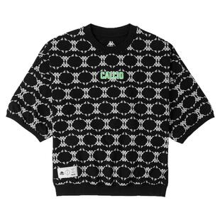 Kappa卡帕复古老花短袖夏女满印收口运动T恤休闲中袖圆领背心