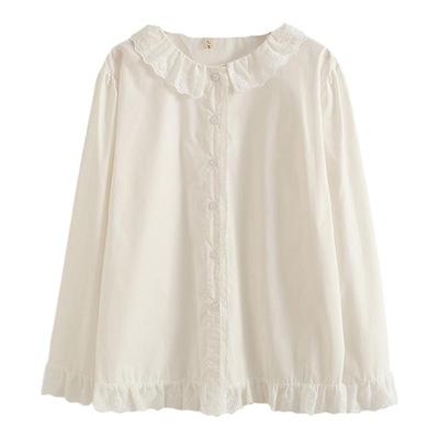 少女小清新甜美花边领长袖白衬衫