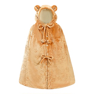 婴儿斗篷披风可伸手加厚防风保暖连帽外出披肩男女宝宝A类纯棉