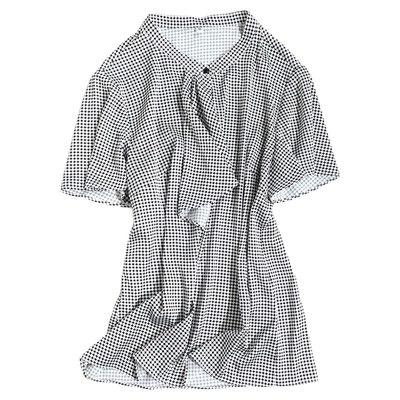 有帆通勤风格套头短袖飘带衬衫