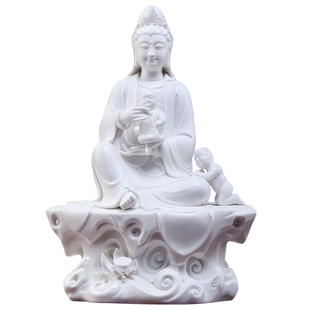 戴玉堂陶瓷坐岩送子观音家用客厅供奉观世音菩萨坐像摆件德化白瓷