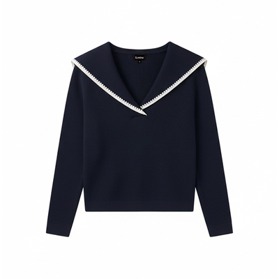 Lorene秋冬羊绒毛衣海军领毛衣女