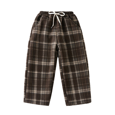 女童羊羔绒格子裤秋冬款保暖裤