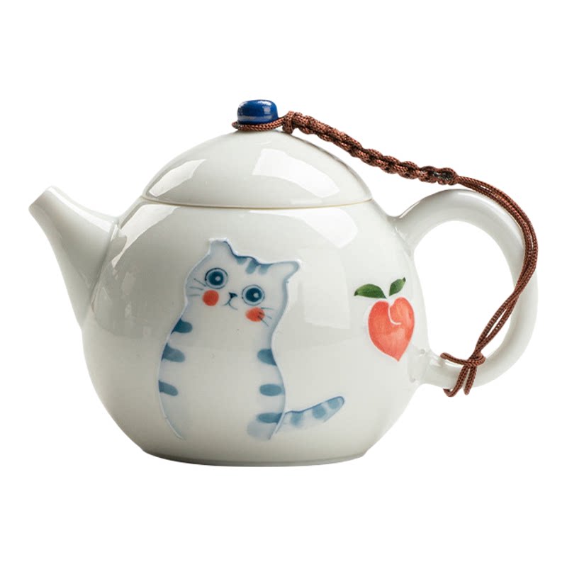 儿童茶艺可爱 萌宠猫咪茶壶 小朋友茶具一人饮小容量圆壶卡通萌趣