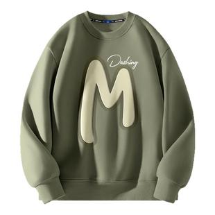 GENIOLAMODE圆领卫衣男款冬季无帽2025美式男生潮牌加绒外套上衣