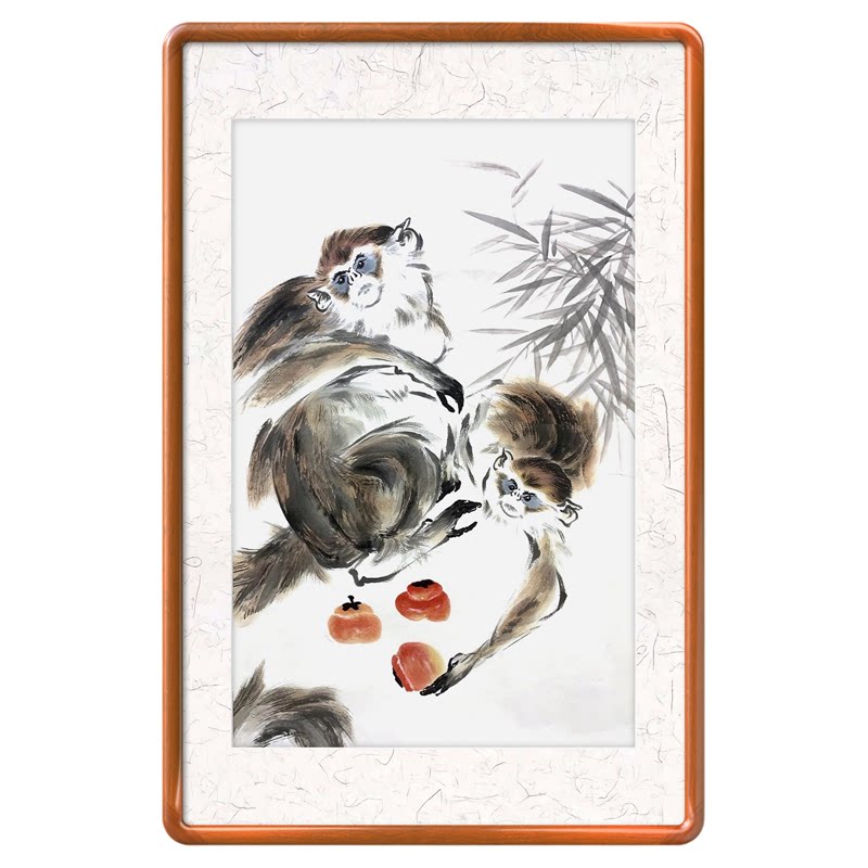 猴子画定制 手绘柿子国画 手工国画