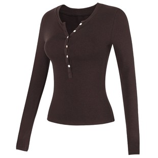 新年红色上衣女瑜伽服长袖亨利领显瘦打底普拉提训练运动T恤秋冬