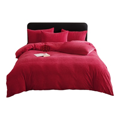 冬季加厚牛奶绒结婚四件套红色珊瑚绒被套双面加绒喜被新婚庆床品