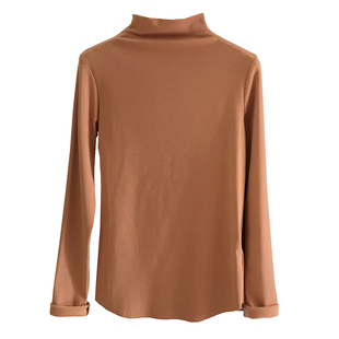 秋冬新款半高领加绒打底衫女修身内搭黑色长袖洋气百搭纯色T恤白