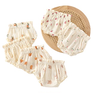 夏季婴儿短裤内衣外出打底内裤女宝宝纱布花苞裤儿童三角爬爬裤