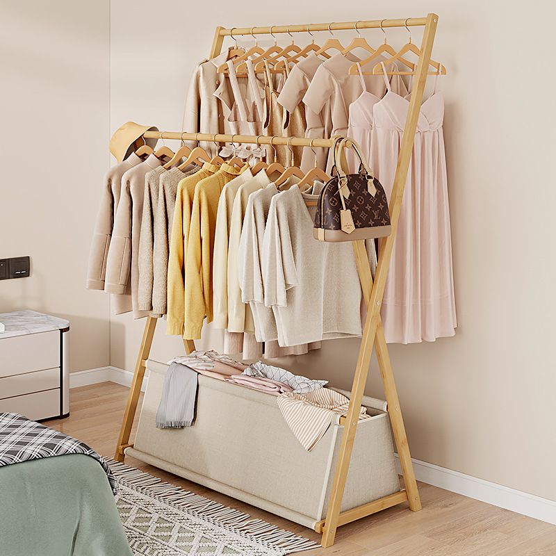 轻奢简易衣帽架卧室阳台落地双杆晾衣架室内收纳置物架家用挂包架