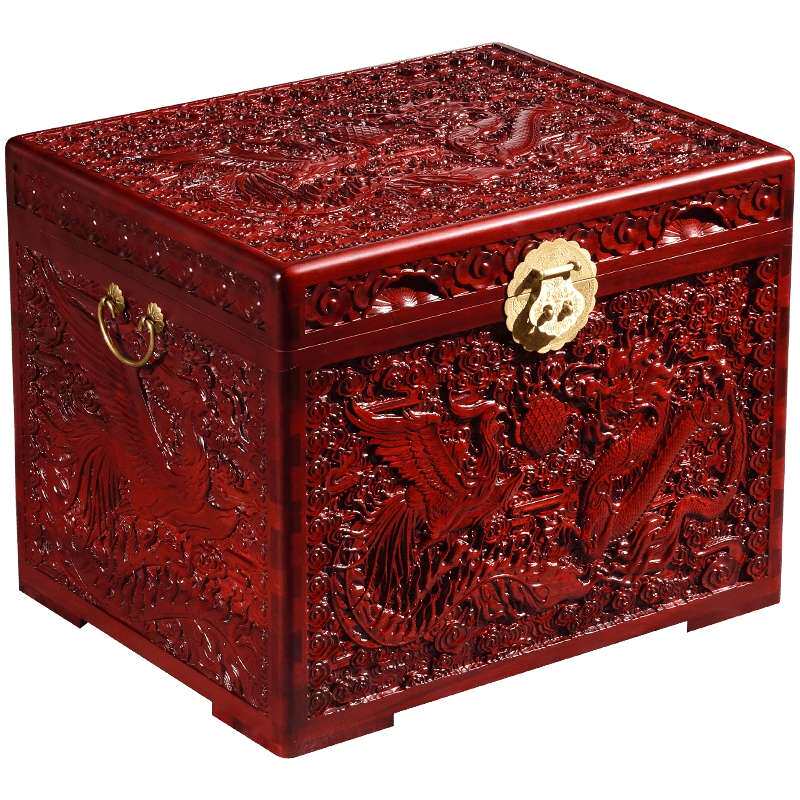 仿古香樟木箱子婚嫁箱结婚雕花衣箱实木字画箱嫁妆特价储物木箱子