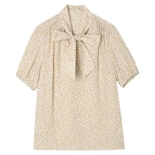 奥特莱斯品牌折扣 LB夏装新款 甜美减龄蝴蝶结上衣短袖碎花衬衫女