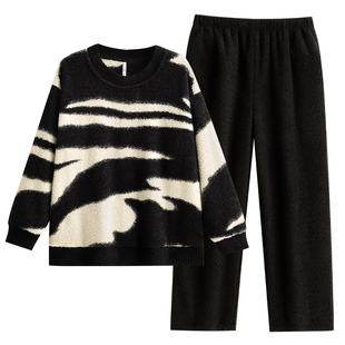 悦内半边绒睡衣女士秋冬款冬季珊瑚绒加厚加绒毛绒保暖家居服休闲