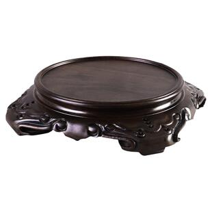 黑檀木天圆地方摆件实木底座花瓶财神神像香炉神兽金蟾酒瓶木托架