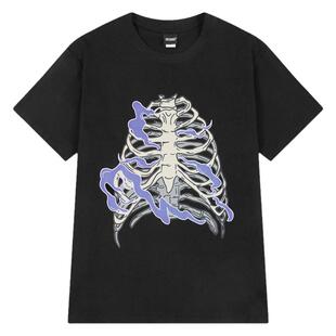 复古嘻哈暗黑骷髅oversize短袖t恤男女国潮亚比风ins嘻哈半袖bf风