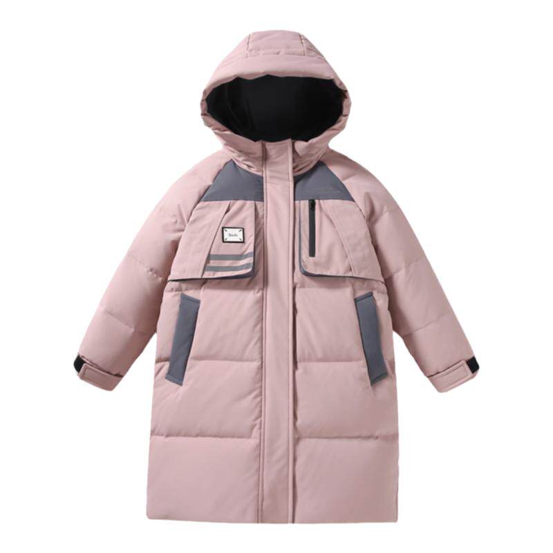 新款巴拉品女童中长款加厚羽绒服