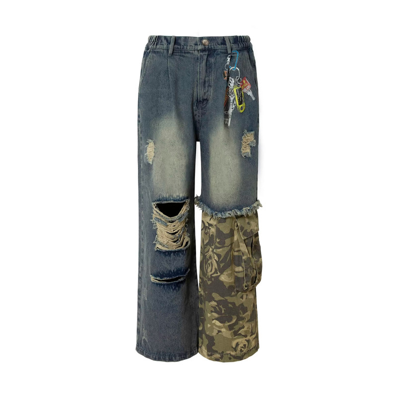 美式迷彩工装牛仔裤男女cleanfit