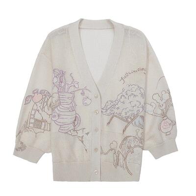 谜底针织开衫短袖女2025夏季新品复古文艺宽松T型针织衫252MZ0855