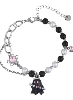 黑白小幽灵串珠手链女闺蜜配饰轻奢小众精致冷淡风高级感甜酷辣妹