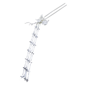 格格间原创【银川】银色树枝长流苏发簪汉服头饰古风发饰新中式