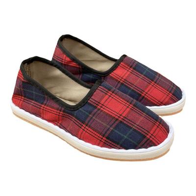 农村套脚格子平底休闲风手工布鞋