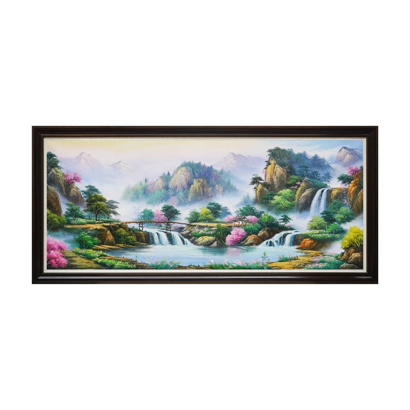 手绘聚宝盆油画山水画客厅沙发背景墙装饰画风景画横版办公室挂画