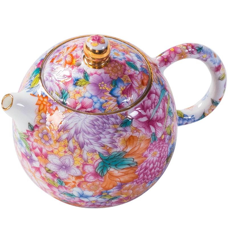 中式琺瑯彩茶壺陶瓷萬花泡茶壺家用單壺單壺滿彩手工描金功夫茶具