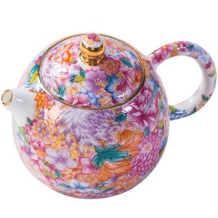 中式珐琅彩茶壶陶瓷万花泡茶壶家用单壶单壶满彩手工描金功夫茶具