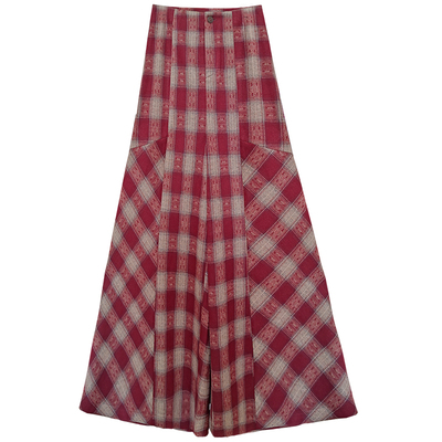 秋冬新款时尚毛呢格子阔腿裙裤女