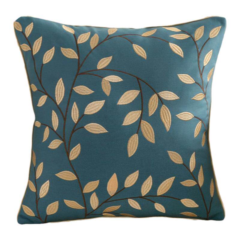 科技布橙色轻奢刺绣抱枕套不含芯正方北欧风沙发抱枕靠垫客厅靠枕