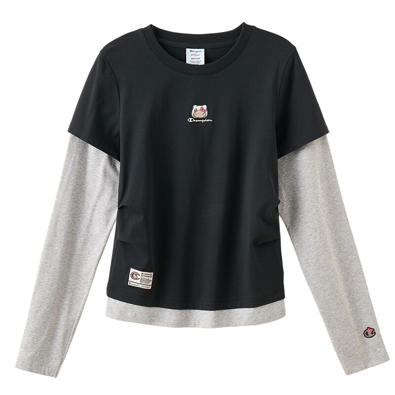 Champion X Hello Kitty联名冠军假两件长袖T恤女26秋季新款上衣