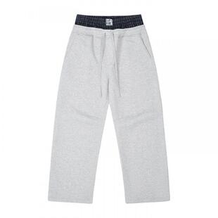 EMPTY REFERENCE 麻灰双层裤腰弯刀廓形抽绳宽松休闲长裤重磅卫裤