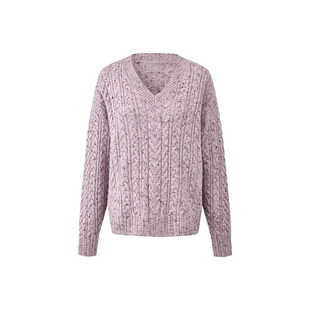 复古绞花彩点100%全羊毛V领针织衫 美利奴绵羊毛 柔软百搭毛衣4色