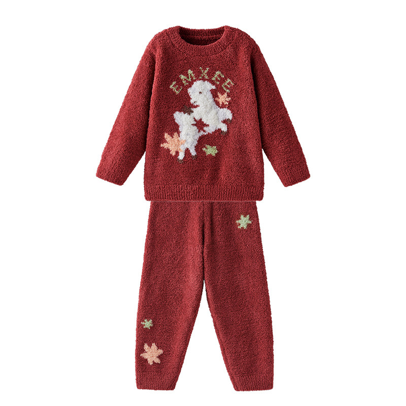 嫚熙女童秋冬加绒加厚家居服套装