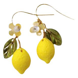 莉夏 柠檬耳环夏日清新水果耳夹设计感可爱黄色绿色童趣少女耳饰
