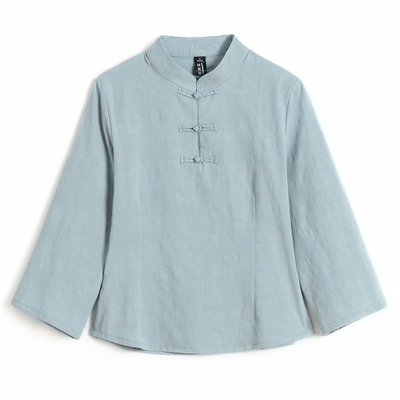 春款复古中国风棉立领盘扣衬衫