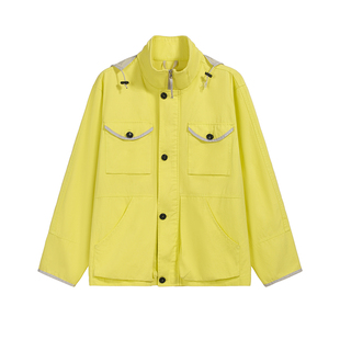 CRICLE CAGE环洞 荧光黄立领连帽四袋春季宽松拉链夹克