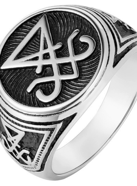 男钛钢欧美风撒旦路西法之印戒指