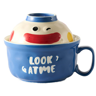 肆月泡面碗陶瓷带盖宿舍用学生2026新款大碗釉下彩吃面嗦粉碗可爱